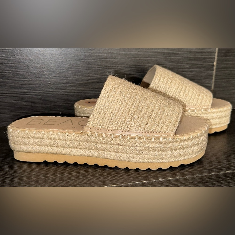 NWT Beach by Matisse Del Mar Platform Tan Woven Slide Sandals Size 7 - Picture 2 of 9